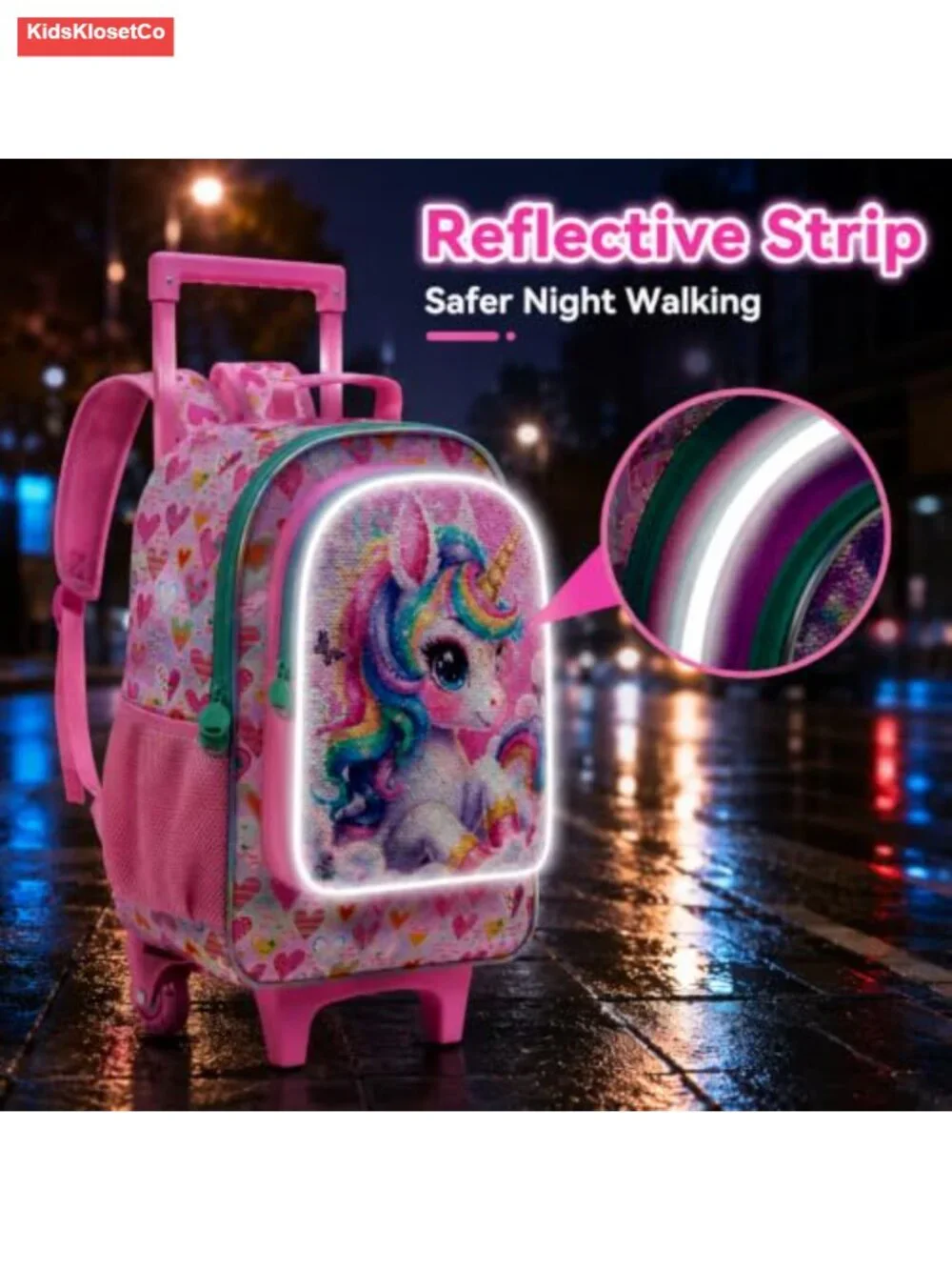 Kids Rolling Backpack with Lunch Bag, Wheeled Bookbag, Polyester, School